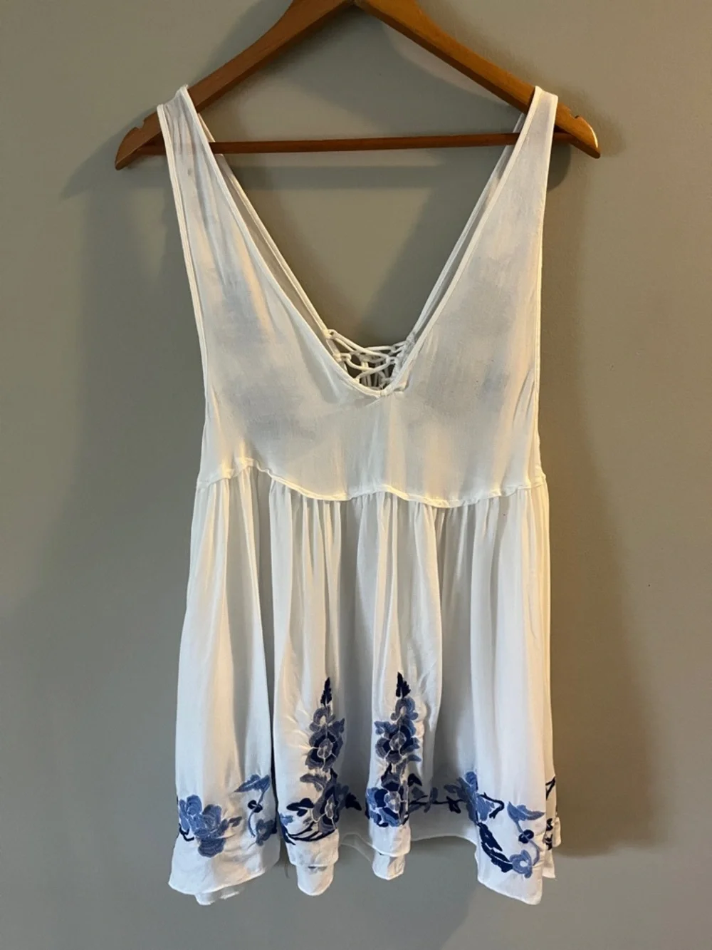 Free People White Backless Embroidered Floral Sundress with Blue Accents - Picture 2 of 2